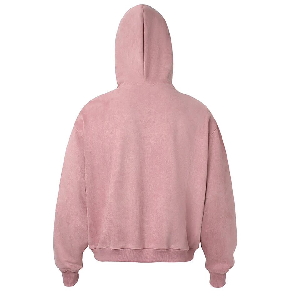 Vintage Zip Suede Oversized Hoodie — front view