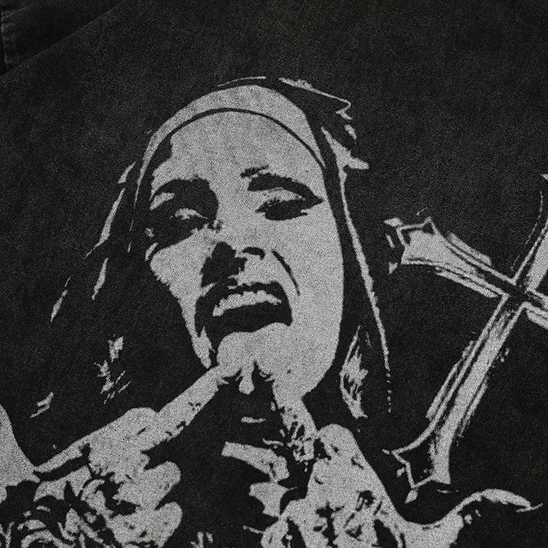 Black Cross Graphic Oversized T-Shirt — front view