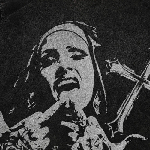 Black Cross Graphic Oversized T-Shirt — front view