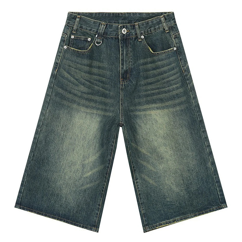 Vintage Wide Leg Denim Shorts — close-up