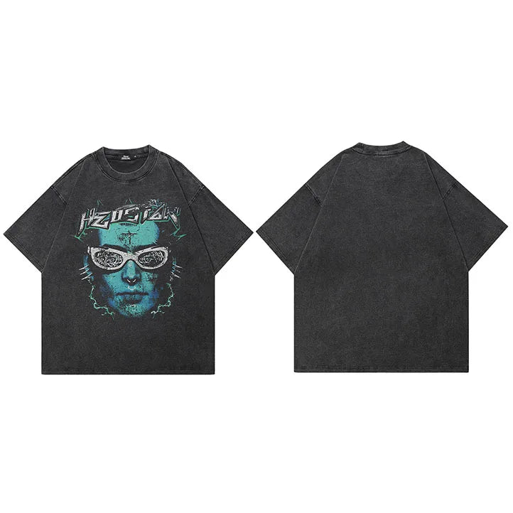 Black Face Faded T-Shirt — fabric close-up