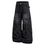 Punk Vintage Patchwork Denim Baggy Jeans — front view