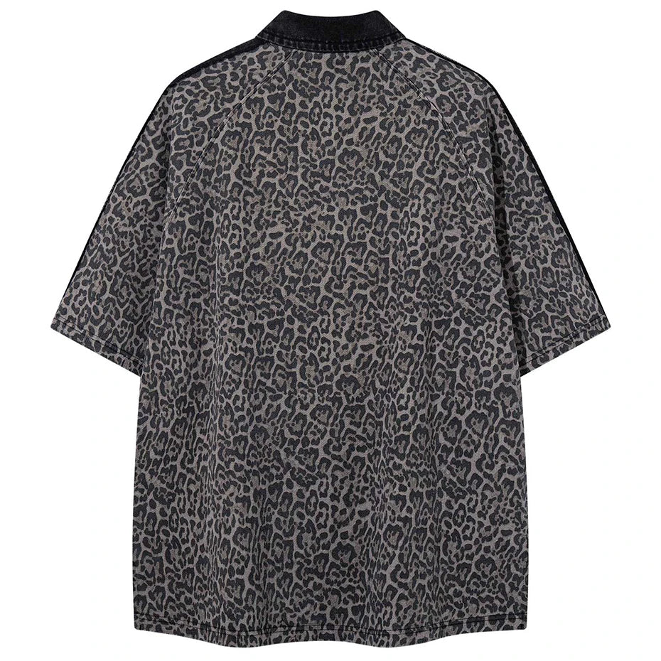 Vintage Leopard Patchwork Oversized T-Shirt — front view
