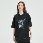 Vintage Black Doberman Dog Graphic Oversized T-Shirt — fit shot