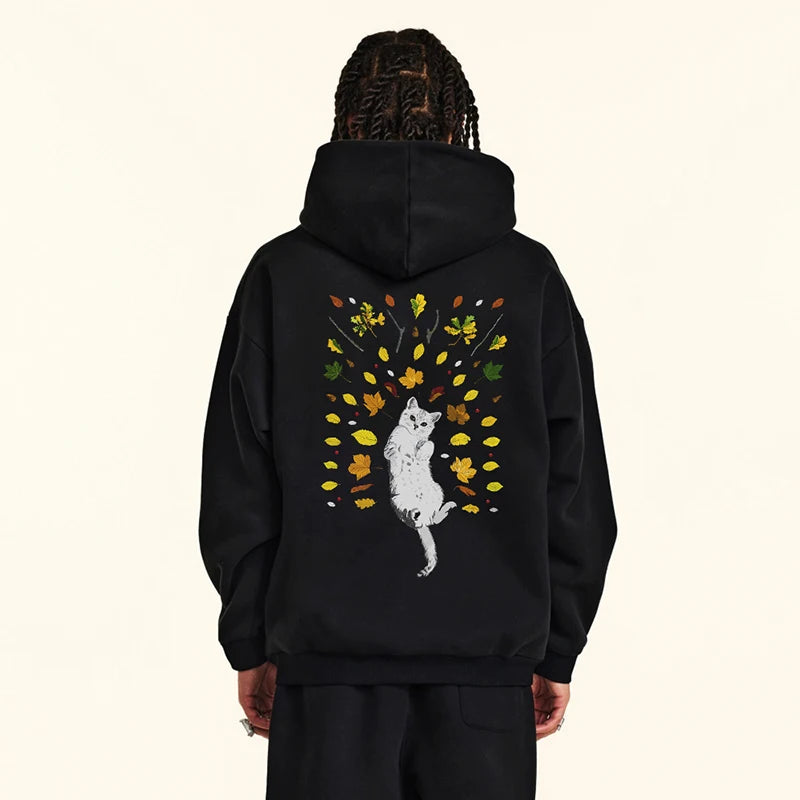 White Cat Print Hoodie — detail shot