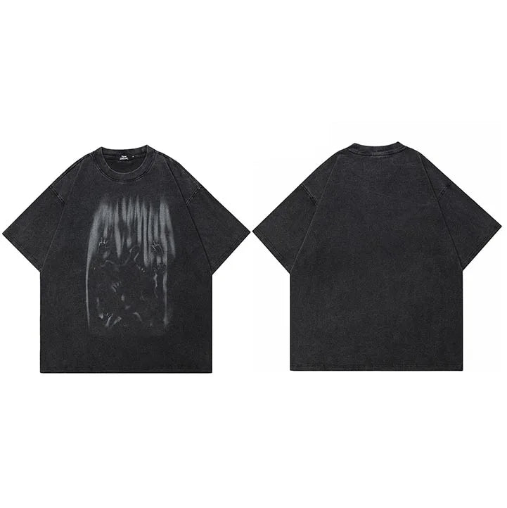 Retro Black Shadow Washed T-Shirt — fabric close-up