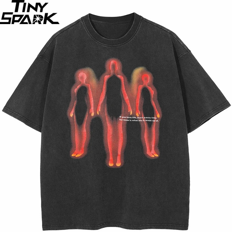 Flaming Retro Black Washed T-Shirt — front view