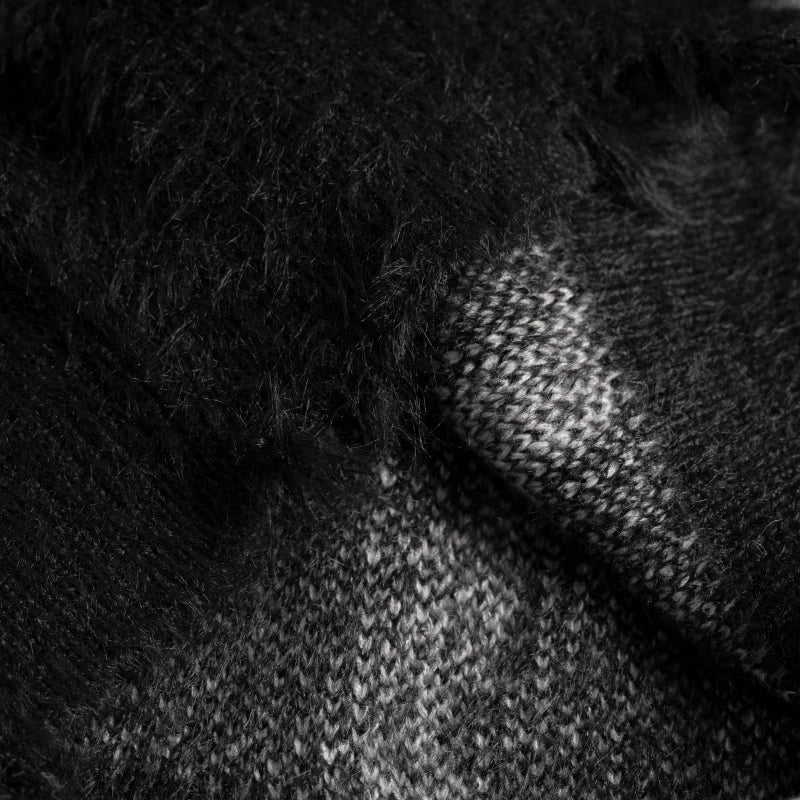 Retro Black Distressed Knit Sweater — fit shot