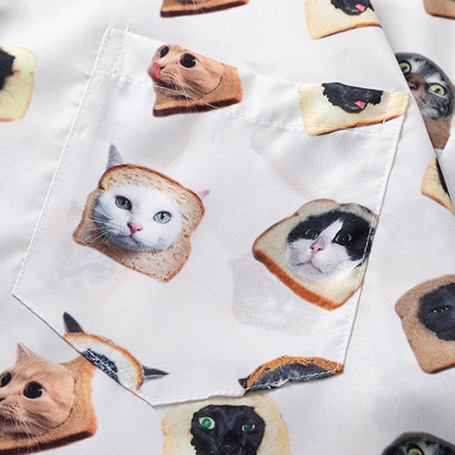 Cat Print Loose Shirt — detail shot