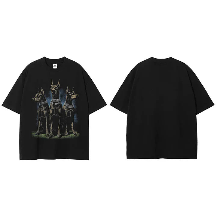 Graphic Black Doberman Dog Faded T-Shirt — styling shot