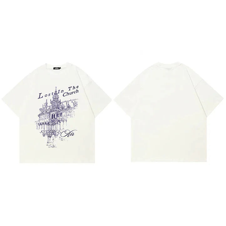 Church White Graphic T-Shirt — fabric close-up