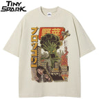 White Beige Anime Cartoon Graphic T-Shirt — detail shot