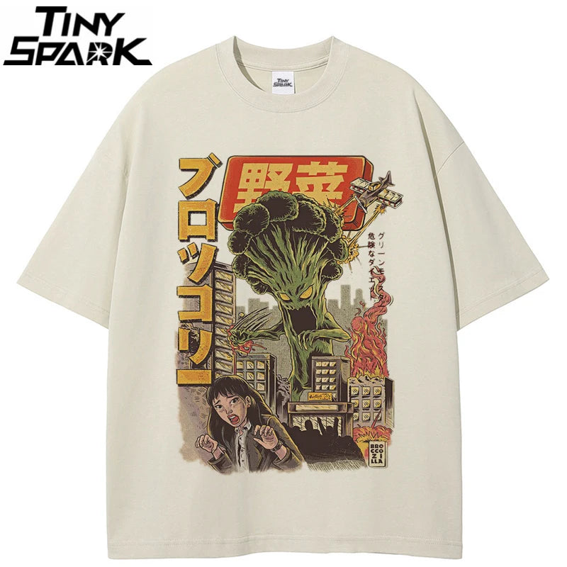 White Beige Anime Cartoon Graphic T-Shirt — detail shot