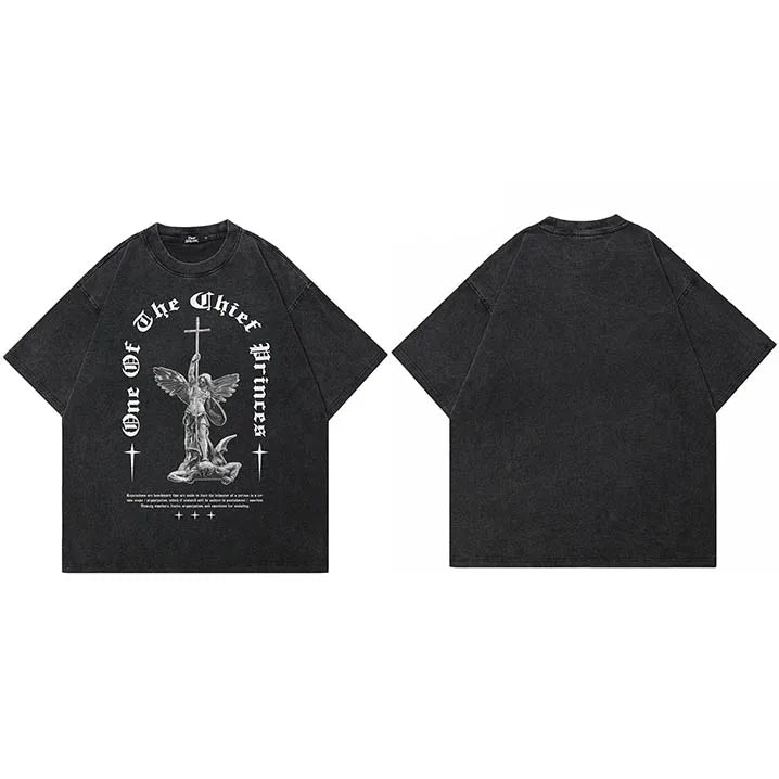 Washed Retro Black Cross Graphic Oversized T-Shirt — styling shot