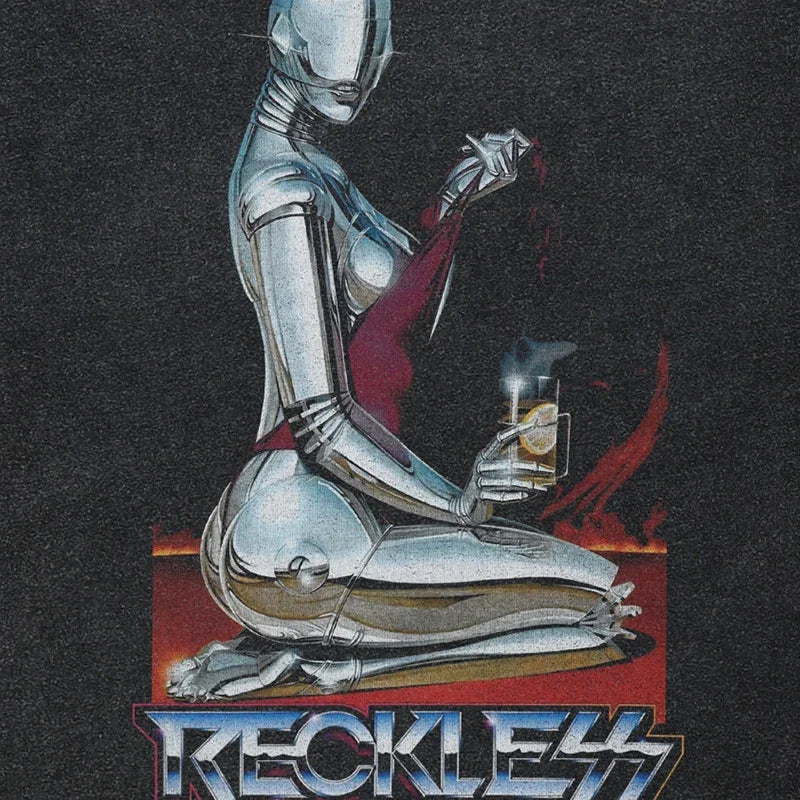 Retro Black Robot Washed T-Shirt — back view
