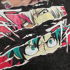 Vintage Anime Cartoon Graphic Oversized T-Shirt — fabric close-up
