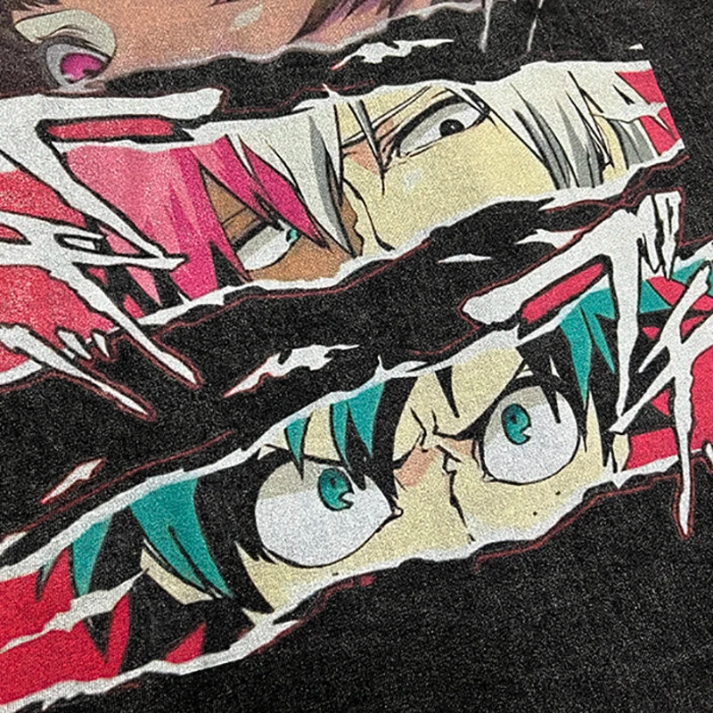 Vintage Anime Cartoon Graphic Oversized T-Shirt — fabric close-up