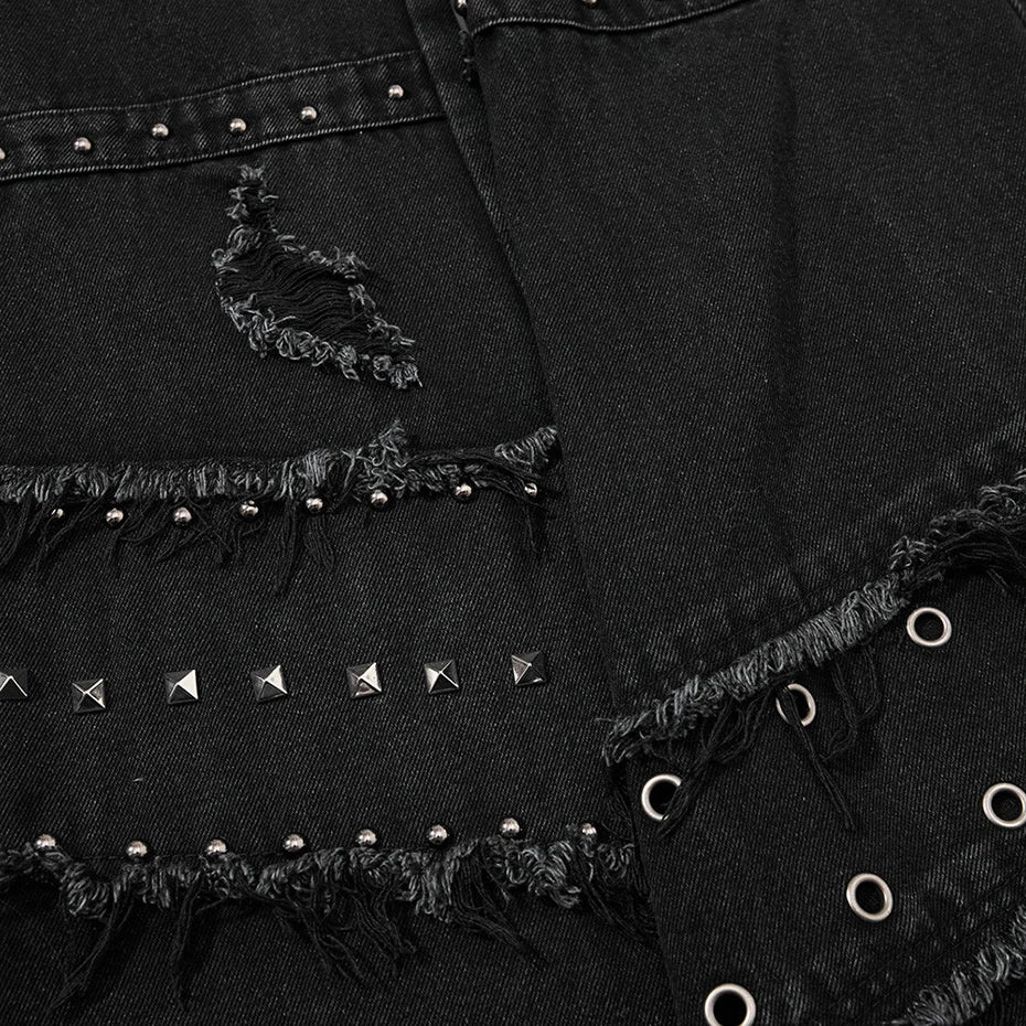 Punk Black Patchwork Denim Jeans — fit shot