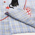 Vintage Cartoon Plaid Embroidered Loose Shirt — fit shot