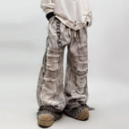 Vintage Denim Baggy Ripped Jeans — fabric close-up