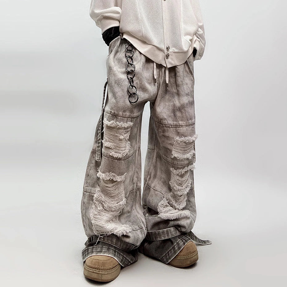 Vintage Denim Baggy Ripped Jeans — fabric close-up