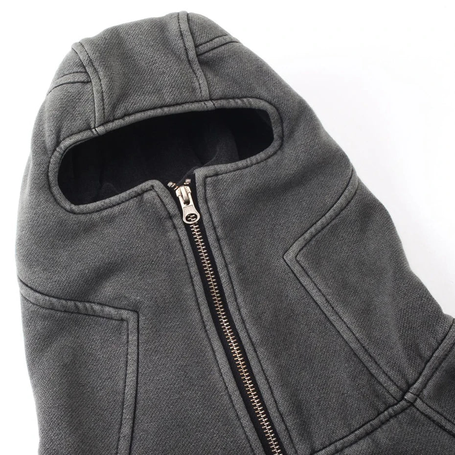 Vintage Mask Zip Oversized Coat — back view