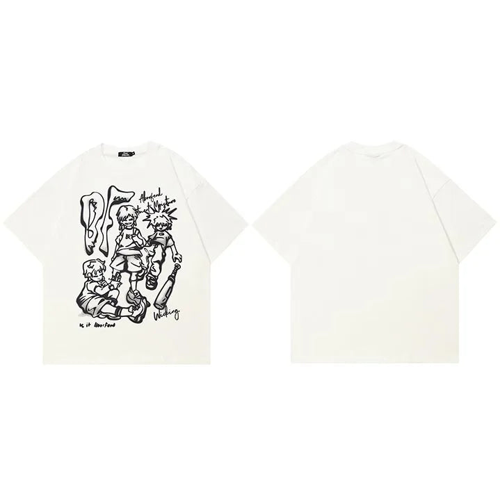 Anime Cartoon Graphic T-Shirt — flat lay