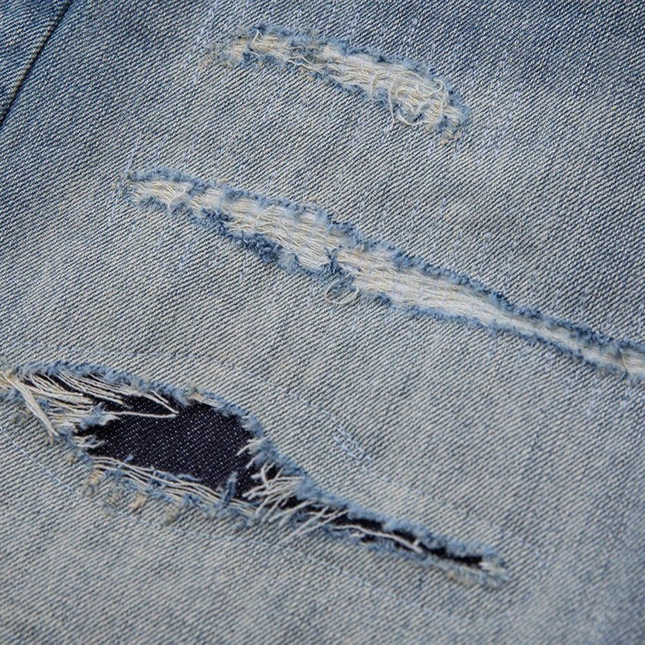 Vintage Blue Ripped Loose Denim Shorts — fit shot