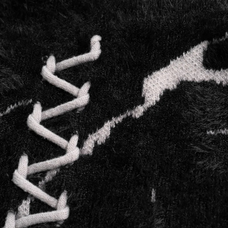Retro Black Distressed Knit Sweater — detail shot