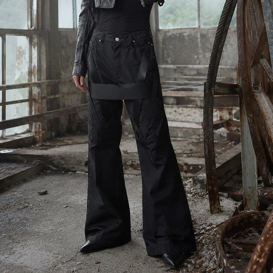 Red Spliced Flare Pants — back view