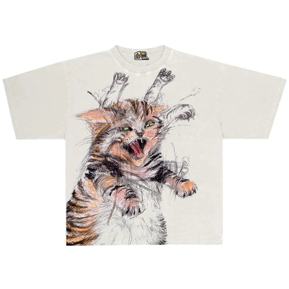 Vintage Cats Graphic Oversized T-Shirt — back view