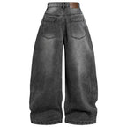 Vintage Patchwork Denim Wide Leg Jeans — front view