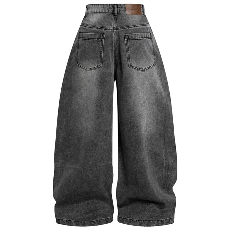 Vintage Patchwork Denim Wide Leg Jeans — front view
