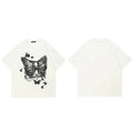 White Butterfly Cat Graphic T-Shirt — fabric close-up