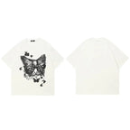 White Butterfly Cat Graphic T-Shirt — fabric close-up