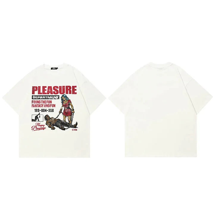 Vintage Beige Cartoon Graphic T-Shirt — fabric close-up