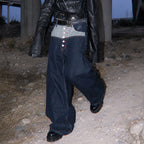Y2K Patchwork Denim Baggy Jeans — detail shot