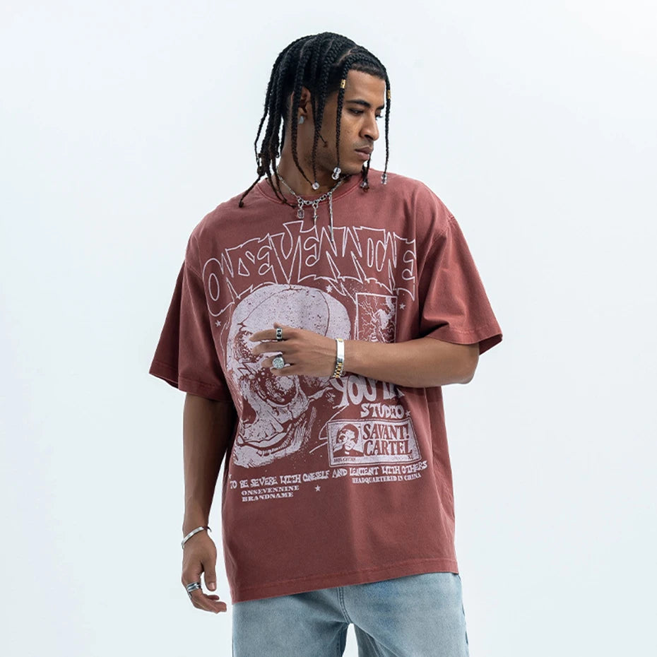 Vintage Skull Washed Oversized T-Shirt — fit shot
