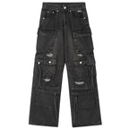 Black Patchwork Denim Baggy Jeans — styling shot