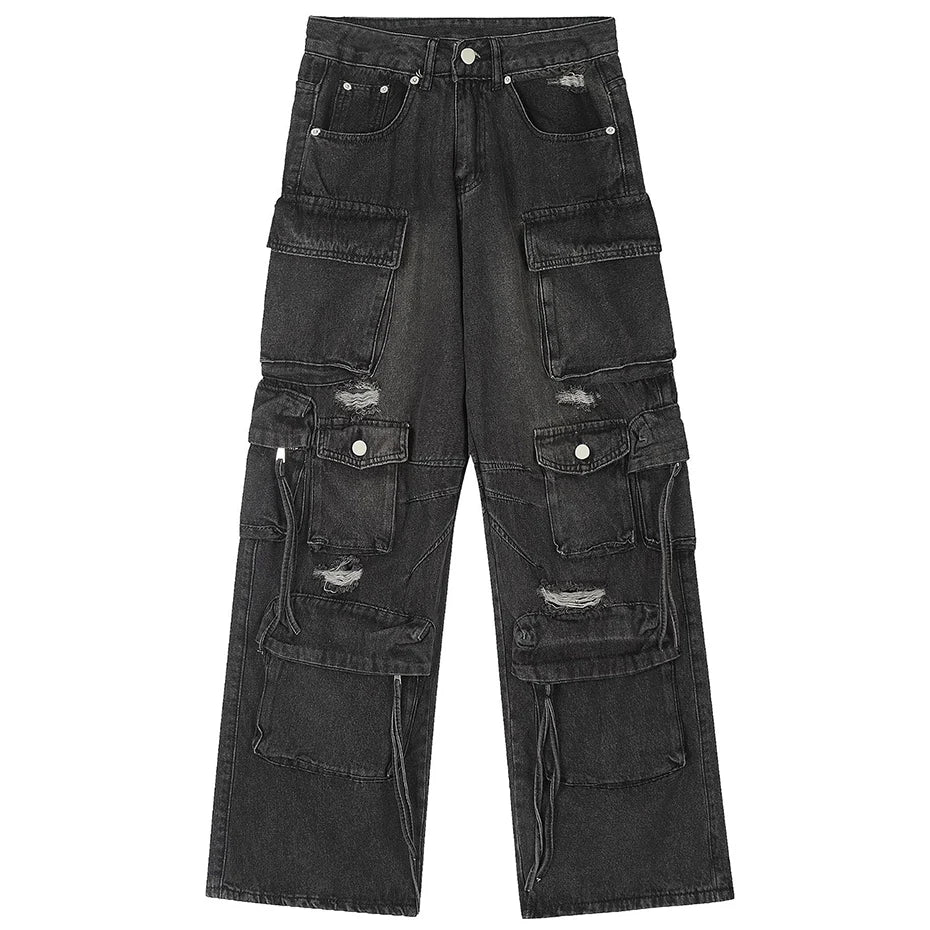 Black Patchwork Denim Baggy Jeans — styling shot