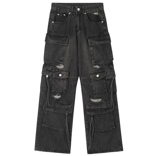 Black Patchwork Denim Baggy Jeans — styling shot
