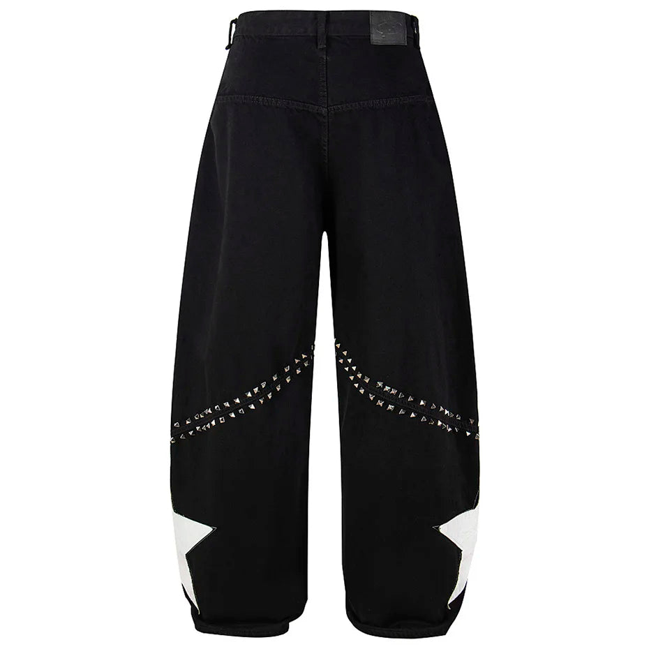 Punk Star Patchwork Denim Baggy Jeans — back view
