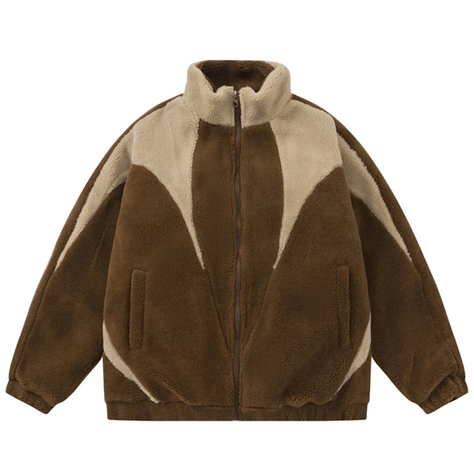 Vintage Color Block Fleece Puffer Jacket — back view
