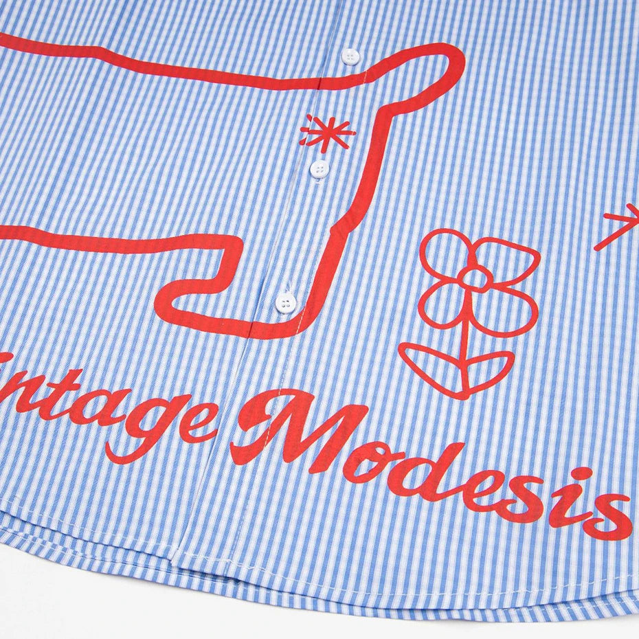 Vintage Dog Striped Graphic Loose Shirt — detail shot