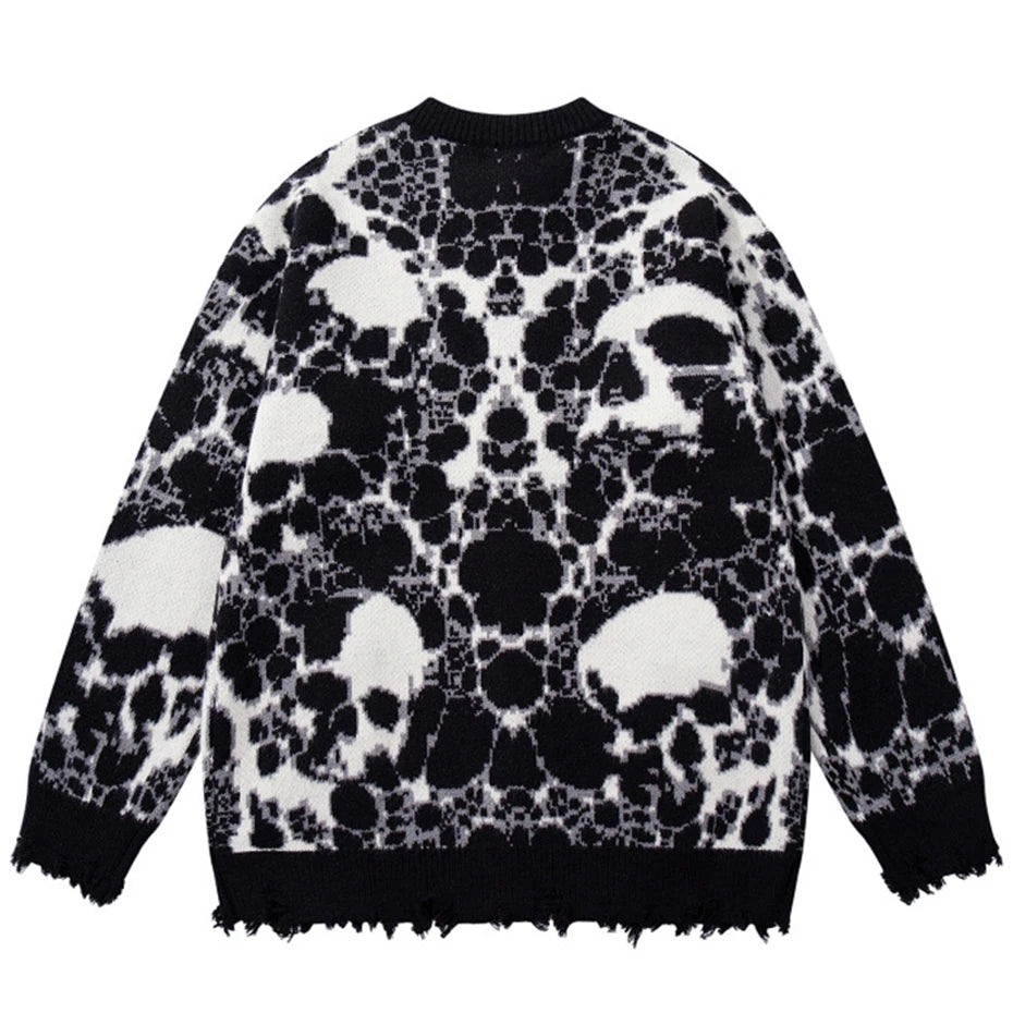 Goth Skull Car Graphic Knit Oversized Sweater — front view