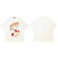 Funny Y2K White Cat Cartoon Graphic T-Shirt — side view