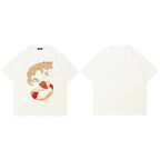 Funny Y2K White Cat Cartoon Graphic T-Shirt — side view