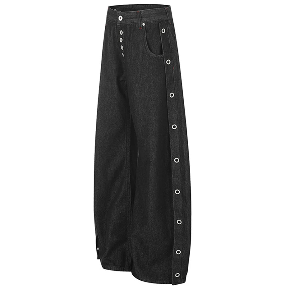 Leg Vintage Black Denim Baggy Jeans — front view