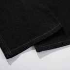 Loose Black Patchwork Denim Baggy Jeans — fabric close-up