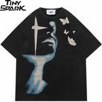 Retro Shadow Butterfly Washed T-Shirt — front view